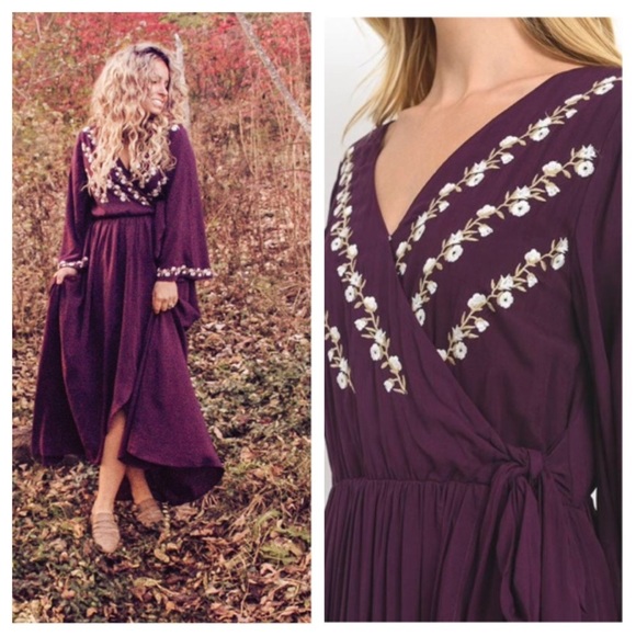 Embroidered purple wrap maxi - Picture 3 of 6